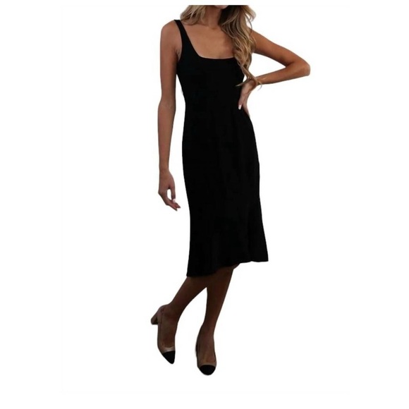 NEW AMANDA UPRICHARD Campania Fit and Flare Midi Dress in Black Size Small - Picture 1 of 15
